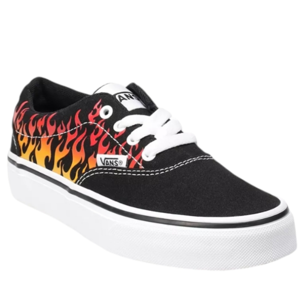 NWOT Vans size 4 Ward flame‎ lace up running shoes black, orange, red